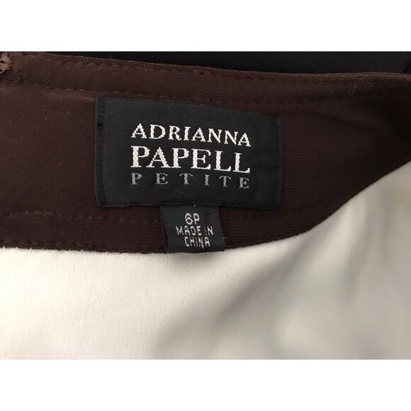 Adrianna Papell Dress Womens Petite Size 6P Brown Cream V-neck Cross Shift - Picture 8 of 15